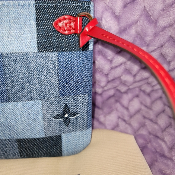 Louis Vuitton Patchwork Denim Wristlet Pouch Giant Monogram Pochette - Picture 3 of 13
